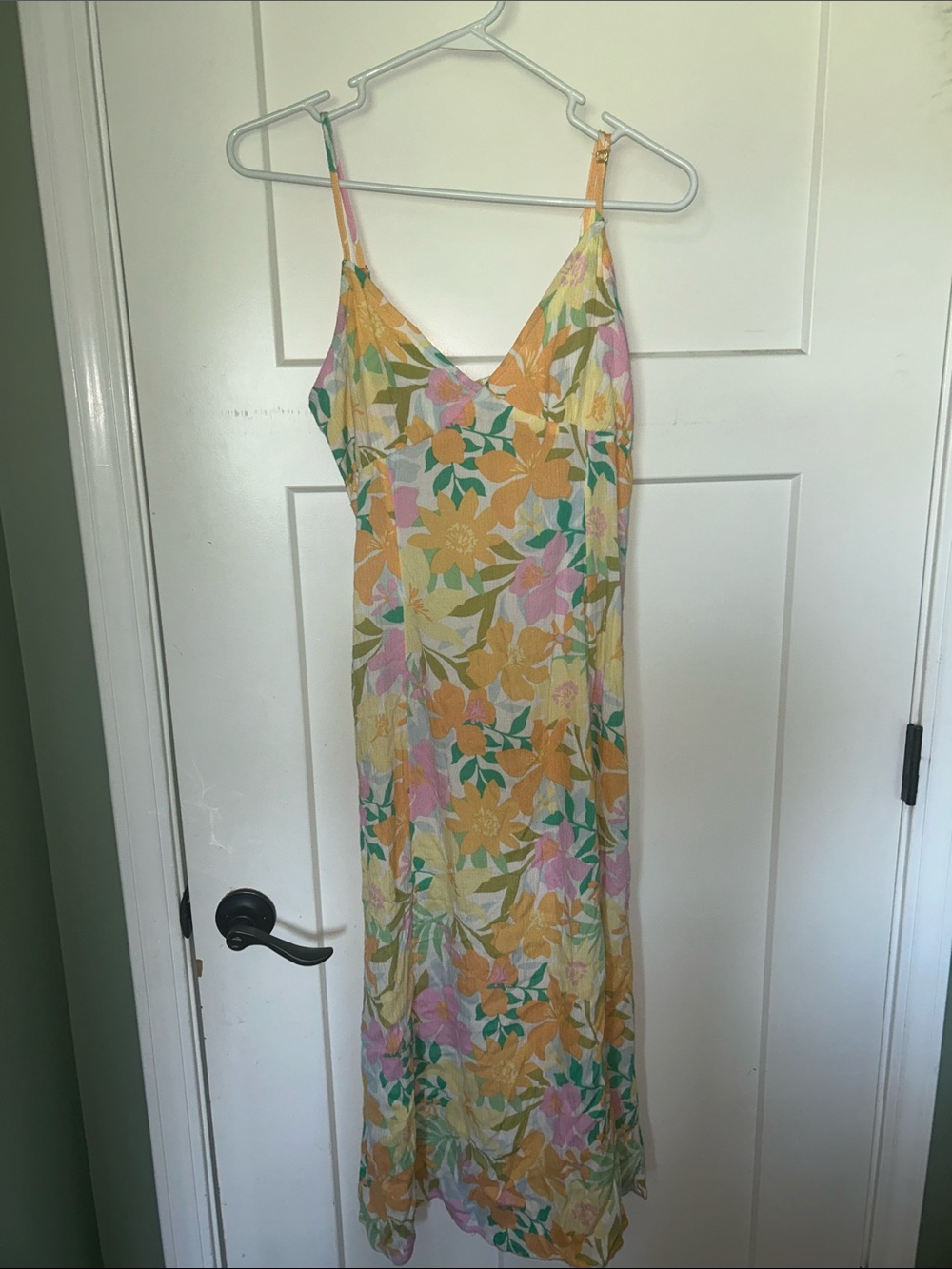 Billabong Yellow Floral Slip Dress with Pink & Green Accents